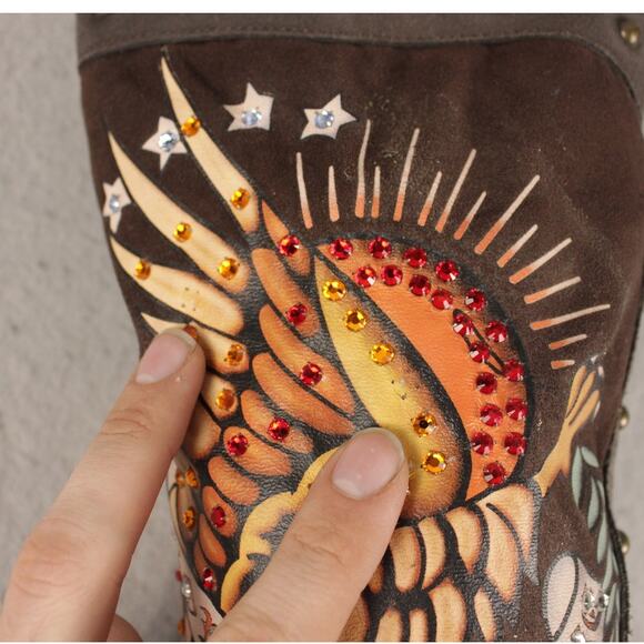 Ed Hardy Women Brown Tall Knee High Boots Eagle Design Studded Lined Womens 9 - Picture 11 of 16